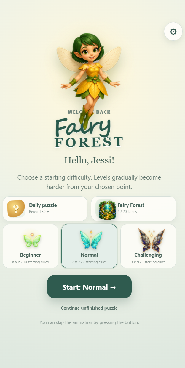 Fairy Forest home screen